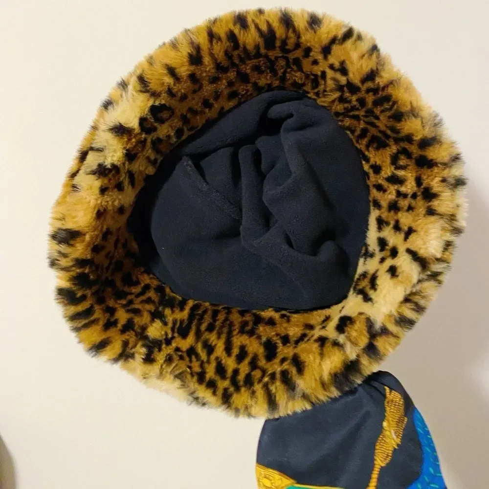 Vintage Y2K Grunge Goth Festival Cheetah Animal Faux Fur Bucket Hat